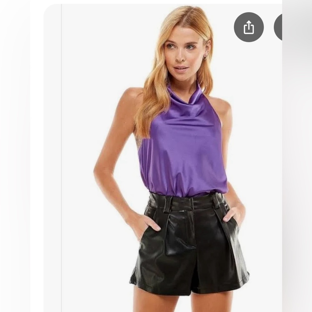 PURPLE SATIN COWL NECK TOP